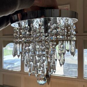 Crystal Droplet Flush Mount Ceiling Light - Chrome